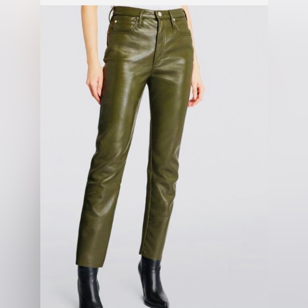 Frame Denim Dark Green Leather Pants sz 30 EUC
